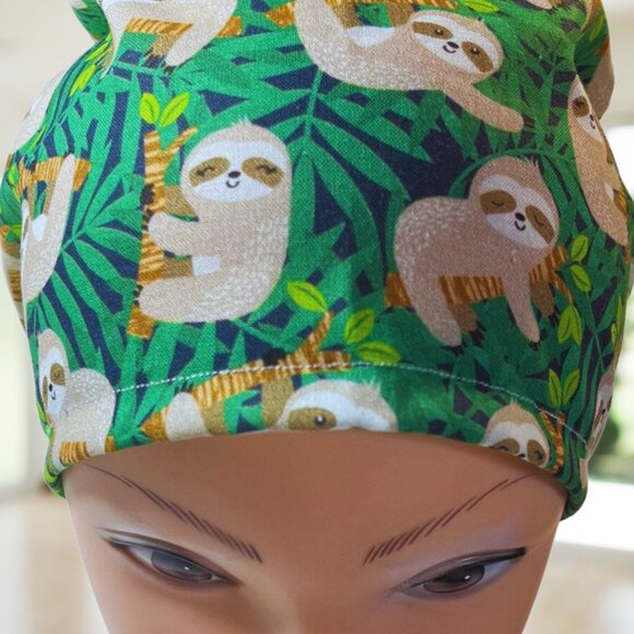 PREMIUM Sleepy Sloths ~Euro Scrub Cap~ Unisex Nurse Cap, CNA, MD, PA, NP, Tech. - Picture 3 of 4